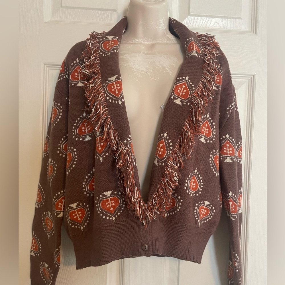 Cider Brown and Orange Patterned‎ Cardigan